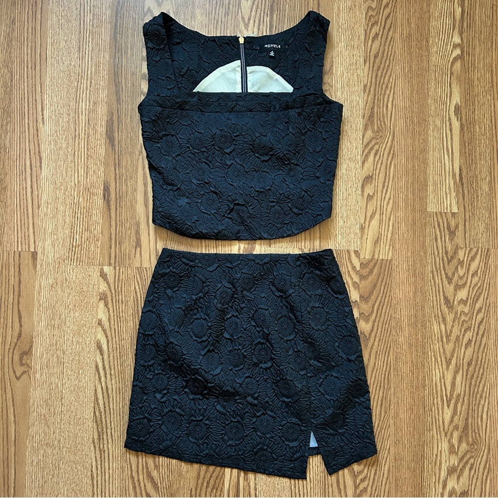 4SI3NNA black textured miniskirt set - Picture 4 of 4